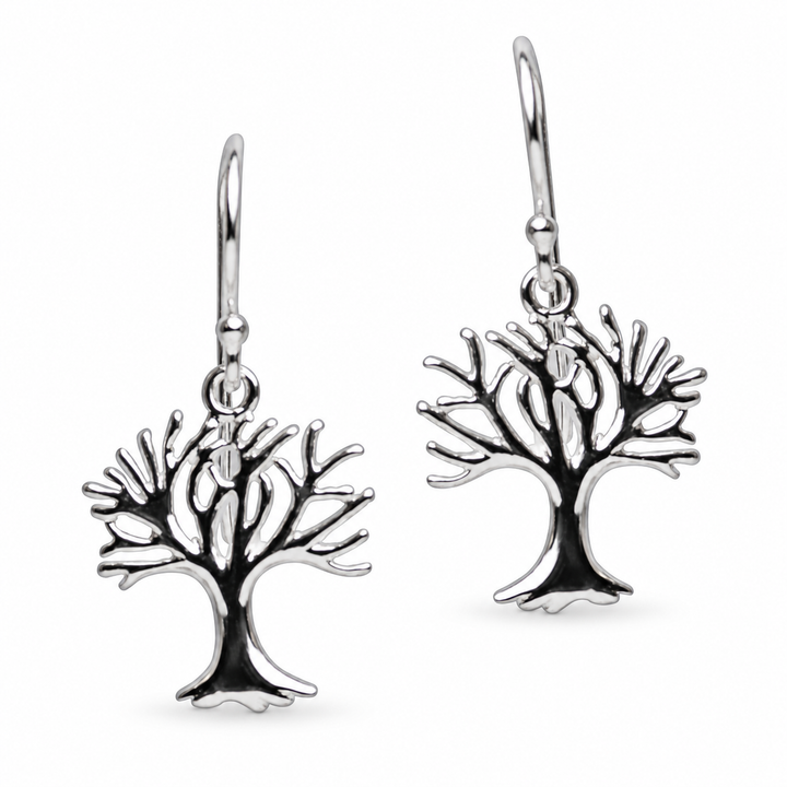 Sterling Silver Tree of Life Dangle Earrings with Fishhook Ear Wires – Nature-Inspired Openwork Earrings – 1.1 Inch