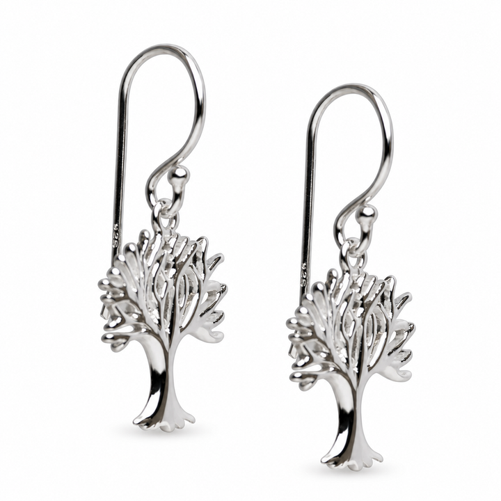 Sterling Silver Tree of Life Dangle Earrings with Fishhook Ear Wires – Nature-Inspired Openwork Earrings – 1.1 Inch