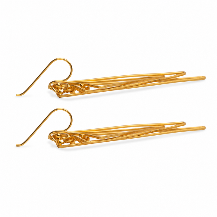 Art Deco Geometric Drop Earrings in Matte 18K Yellow Gold-Plated Sterling Silver – 2.6-Inch Fishhook Statement Earrings