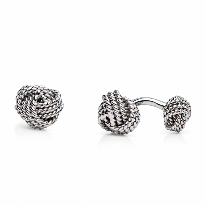 Sterling Silver Woven Love Knot Cufflinks with Rhodium Plating – High-Polish Solid Stem Men’s Cufflinks