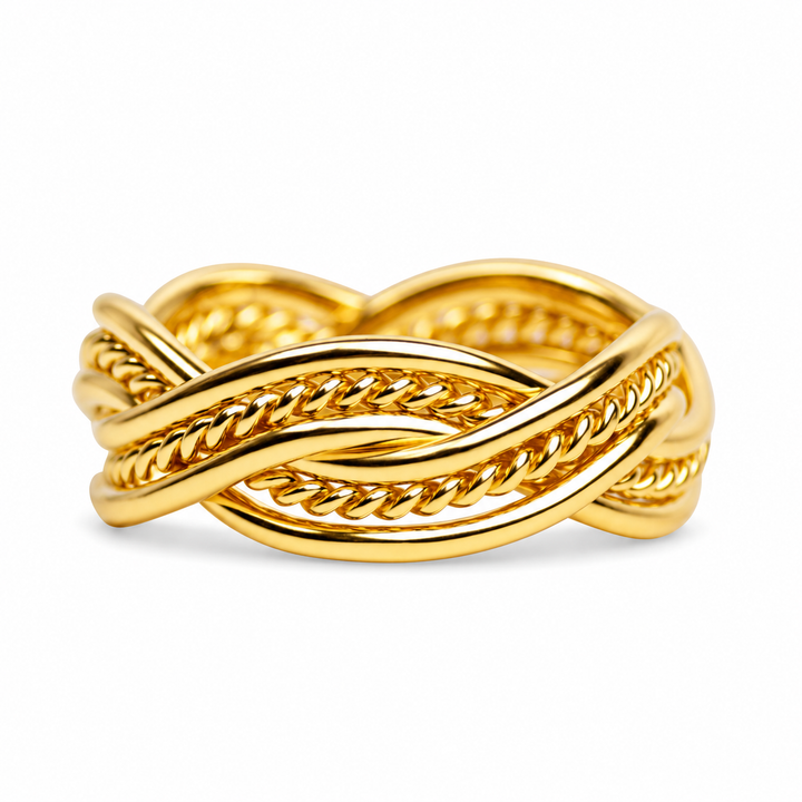 18K Yellow Gold Over Sterling Silver Double Twist Braided Ring – 0.31 Inch Wide Woven Statement Band