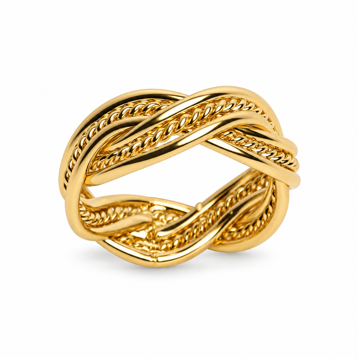 18K Yellow Gold Over Sterling Silver Double Twist Braided Ring – 0.31 Inch Wide Woven Statement Band