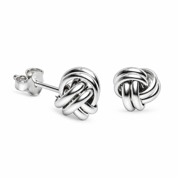 Sterling Silver Love Knot Stud Earrings – Polished 0.35 Inch Interlocking Knot Earrings with Push Backs