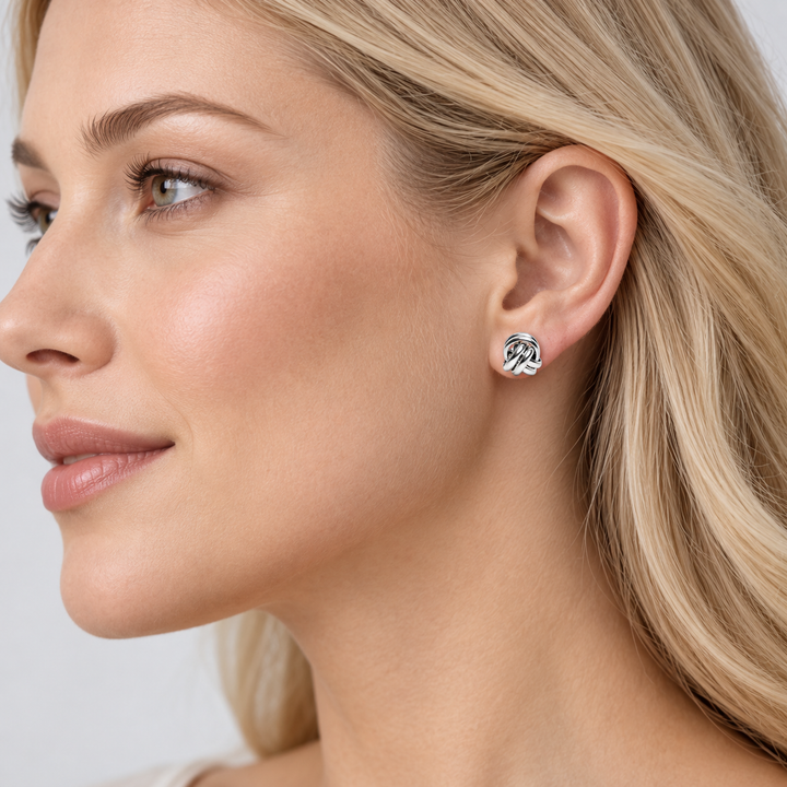 Sterling Silver Love Knot Stud Earrings – Polished 0.35 Inch Interlocking Knot Earrings with Push Backs