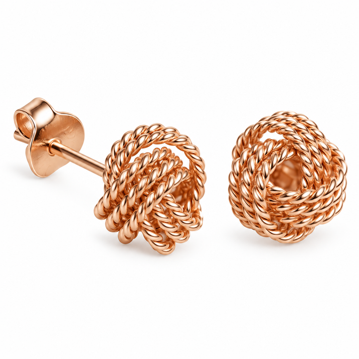 18K Rose Gold Over Sterling Silver Love Knot Stud Earrings – 0.31 Inch Woven Knot Earrings with Push-Back Closures