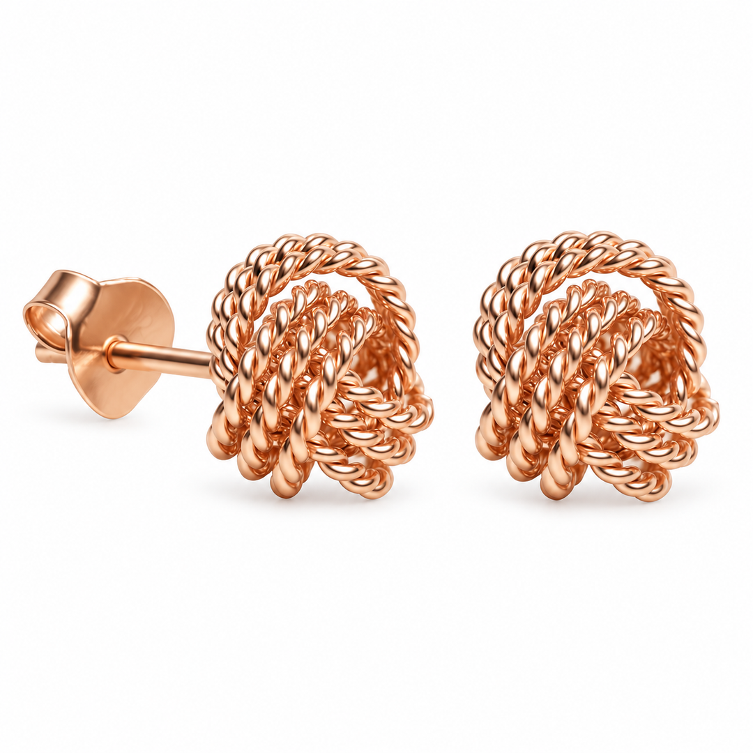 18K Rose Gold Over Sterling Silver Love Knot Stud Earrings – 0.31 Inch Woven Knot Earrings with Push-Back Closures