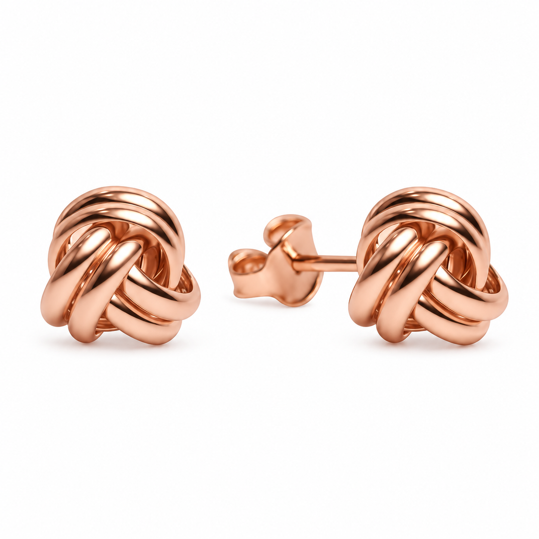18K Rose Gold Over Sterling Silver Love Knot Stud Earrings – 0.35 Inch Polished Knot Earrings with Push-Back Closures