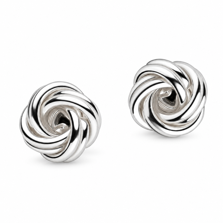 9 mm Sterling Silver Love Knot Stud Earrings – Polished Interlocking Knot Earrings with Push-Back Closures