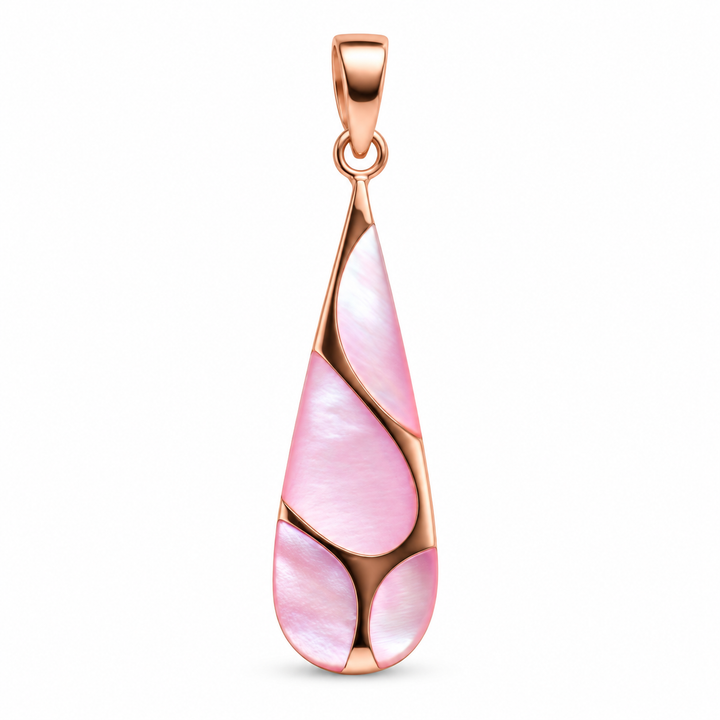 Pink Mother of Pearl Teardrop Pendant in 18K Rose Gold Over Sterling Silver – 1.62 Inch