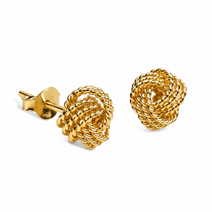 18K Yellow Gold Over Sterling Silver Love Knot Stud Earrings – 0.31-Inch Push Backs