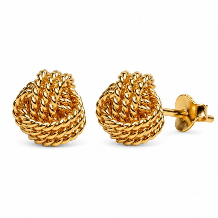 18K Yellow Gold Over Sterling Silver Love Knot Stud Earrings – 0.31-Inch Push Backs