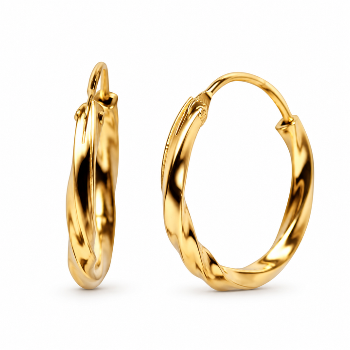 18K Yellow Gold Over Sterling Silver Slow Twist Endless Hoop Earrings – 0.60 Inch