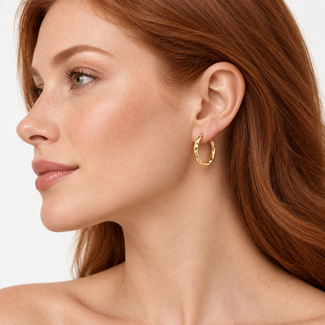 18K Yellow Gold Over Sterling Silver Slow Twist Endless Hoop Earrings – 0.60 Inch