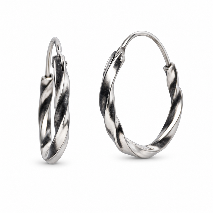 Oxidized Sterling Silver Slow Twist Hoop Earrings with Endless Wire Closure – 0.60 Inch