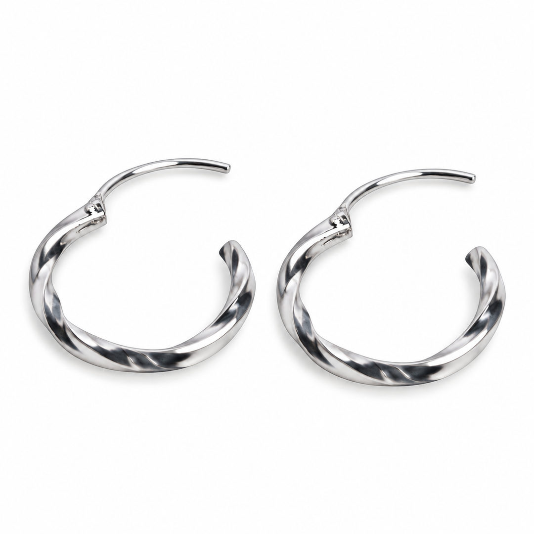 Oxidized Sterling Silver Slow Twist Hoop Earrings with Endless Wire Closure – 0.60 Inch