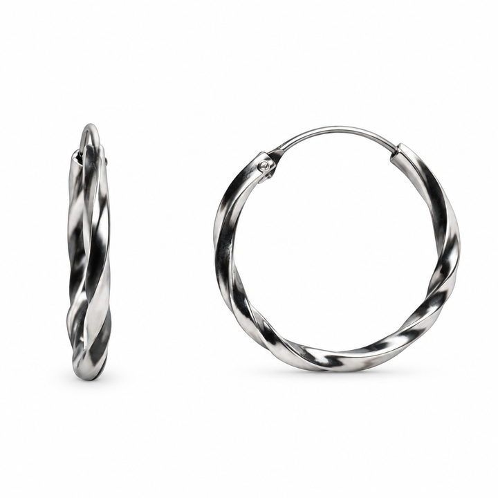 Oxidized Sterling Silver Hoop Earrings with Endless Wire Closure – 0.80 Inch