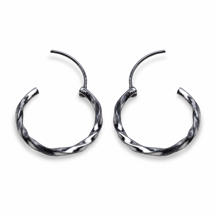 Oxidized Sterling Silver Hoop Earrings with Endless Wire Closure – 0.80 Inch