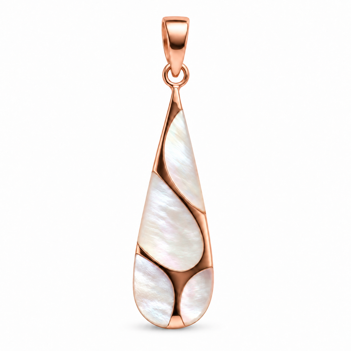 White Mother of Pearl Teardrop Pendant in 18K Rose Gold Over Sterling Silver – 1.62 Inch