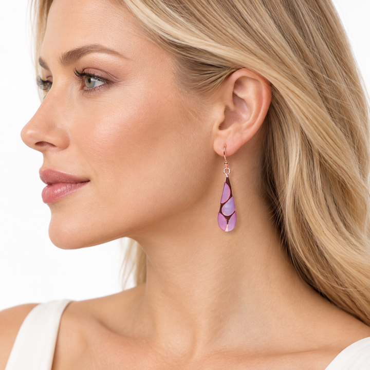 Pink Mother of Pearl Teardrop Dangle Earrings in 18K Rose Gold Over Sterling Silver – 1.35 Inch Fishhook Earrings