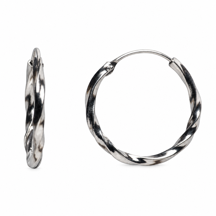 Rhodium-Plated Sterling Silver Slow-Twist Hoop Earrings with Endless Wire Closure