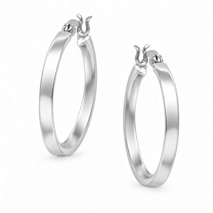 Classic 1-Inch Rhodium-Plated Sterling Silver Hoop Earrings with Standard Hoop Closure
