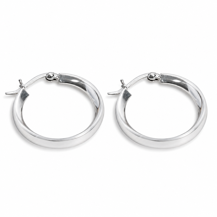 Classic 1-Inch Rhodium-Plated Sterling Silver Hoop Earrings with Standard Hoop Closure