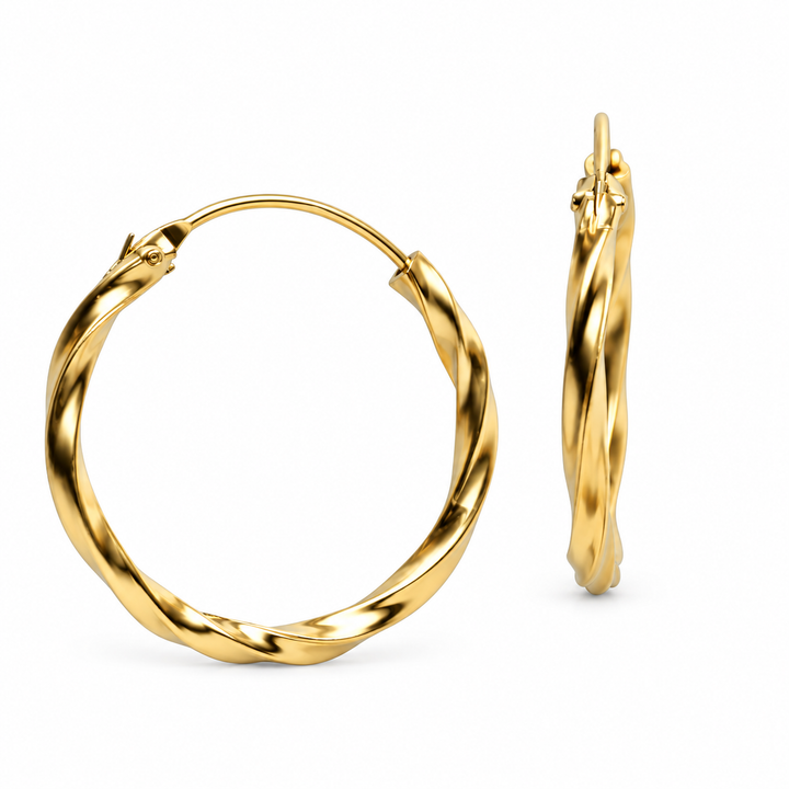 18K Yellow Gold Over Sterling Silver Slow Twist Hoop Earrings – 0.80 Inch