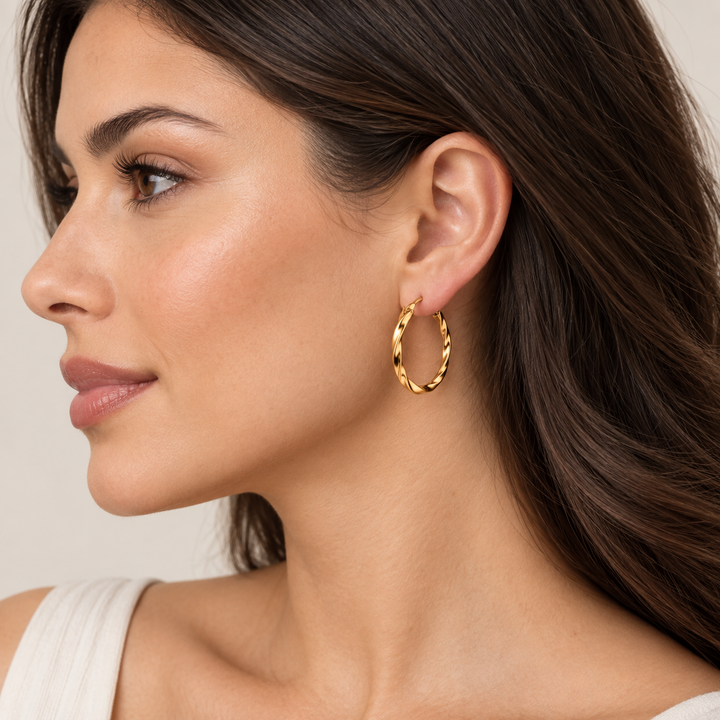 18K Yellow Gold Over Sterling Silver Slow Twist Hoop Earrings – 0.80 Inch