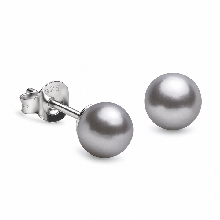 6 mm Gray Freshwater Pearl Stud Earrings with Sterling Silver Posts and Butterfly Backs