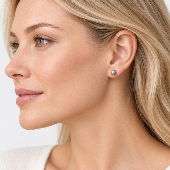 6 mm Gray Freshwater Pearl Stud Earrings with Sterling Silver Posts and Butterfly Backs