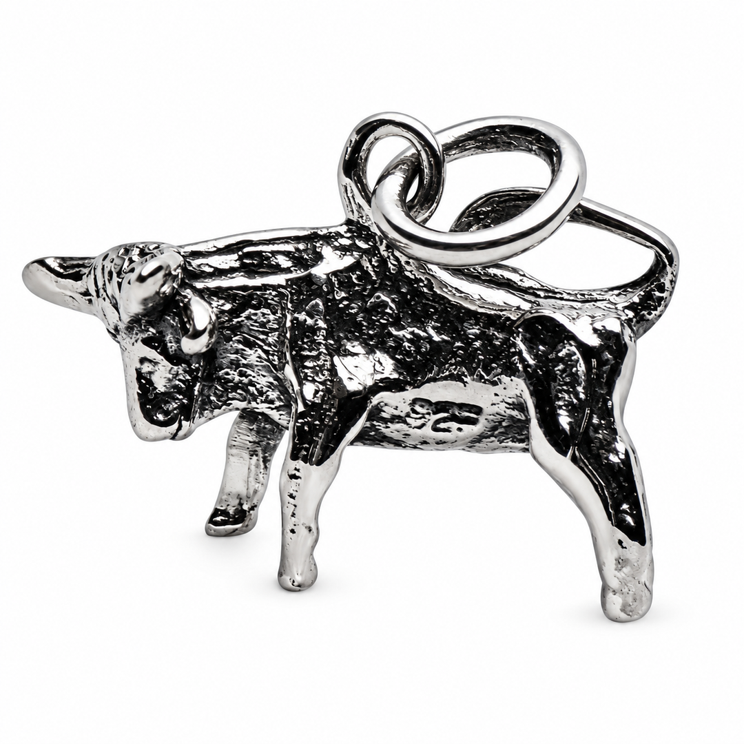 Sterling Silver Bull Pendant – Petite Taurus Zodiac and Farm Animal Charm – 1/2 Inch