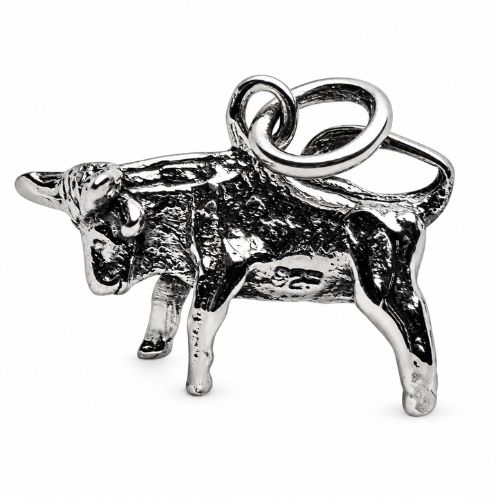 Sterling Silver Bull Pendant – Petite Taurus Zodiac and Farm Animal Charm – 1/2 Inch