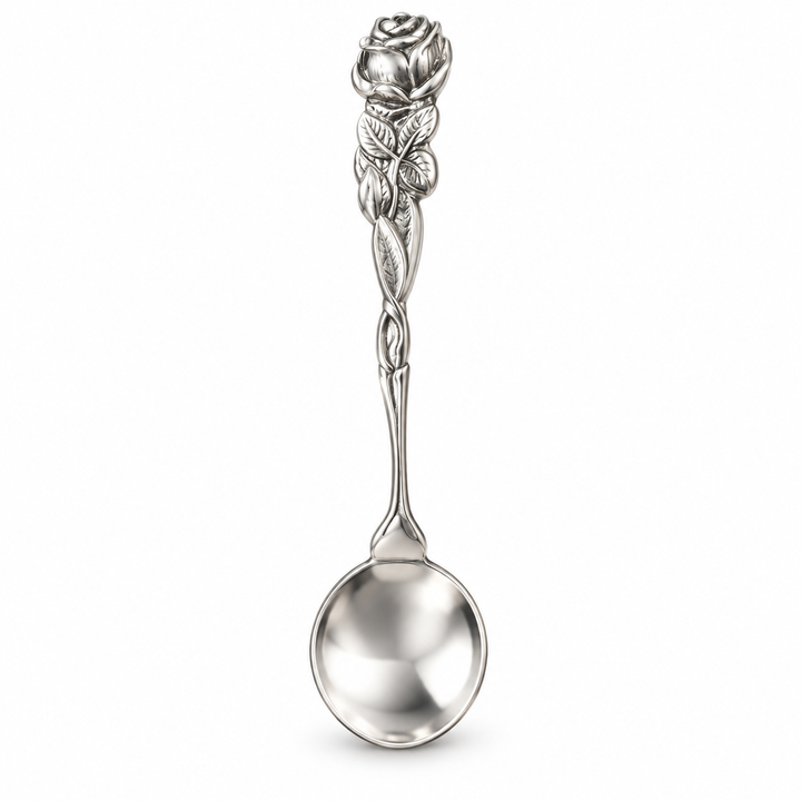 Sterling Silver Rose Salt Spoon – 2.5 Inch Floral Miniature Spoon for Salt Cellars, Spices, Condiments and Collectors