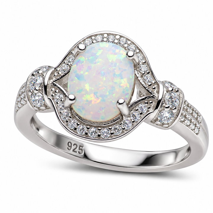 Created White Opal and Cubic Zirconia Crisscross Ring in Sterling Silver
