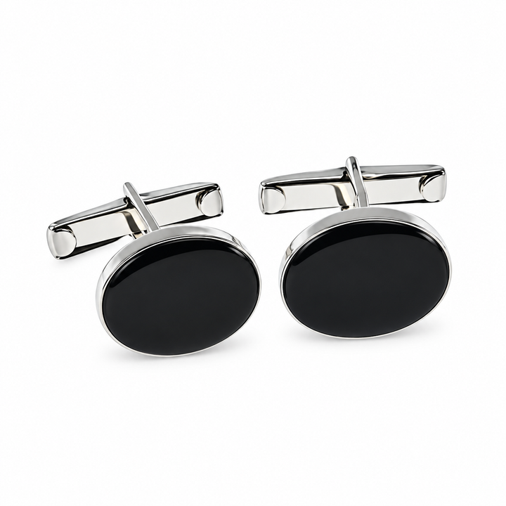 Men’s Handmade Sterling Silver Black Onyx Cufflinks – Classic 1/2 Inch Round Formal Cuff Links
