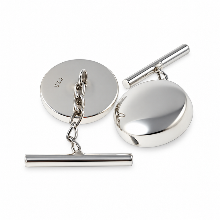 Men’s Sterling Silver Round Pillbox Cufflinks – Handmade Sterling Silver Classic Formal Cuff Links – 14 mm