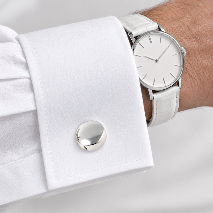 Men’s Sterling Silver Round Pillbox Cufflinks – Handmade Sterling Silver Classic Formal Cuff Links – 14 mm
