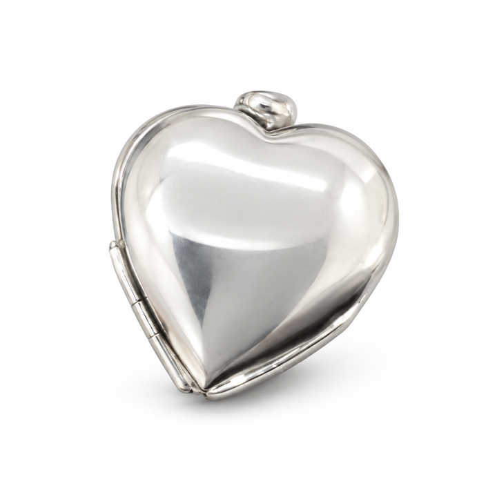 Sterling Silver Four-Picture Heart Locket – Double-Hinged Folding Photo Pendant – 1 Inch Wide