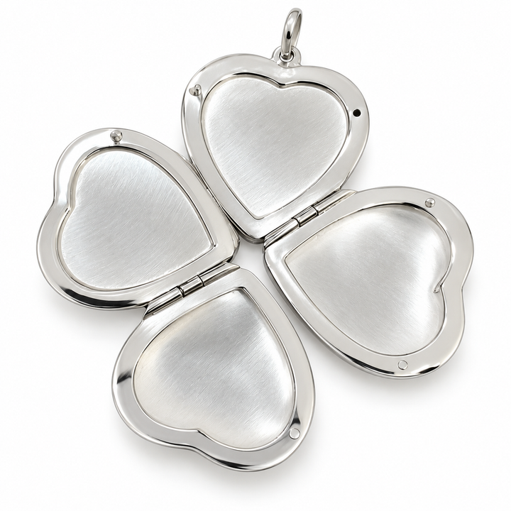Sterling Silver Four-Picture Heart Locket – Double-Hinged Folding Photo Pendant – 1 Inch Wide