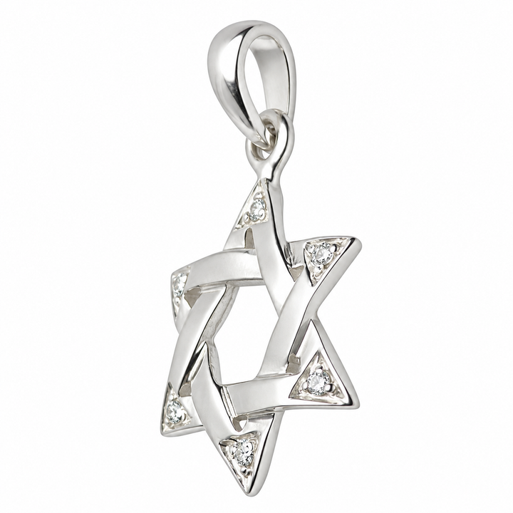 Sterling Silver Star of David Crystal Pendant – 1 1/4 Inch Jewish Faith Necklace Charm