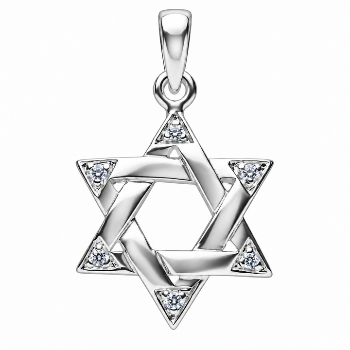 Sterling Silver Star of David Crystal Pendant – 1 1/4 Inch Jewish Faith Necklace Charm