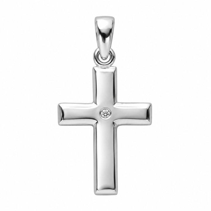 Sterling Silver Cross Pendant with Hand-Set Crystal – 1.4 Inch