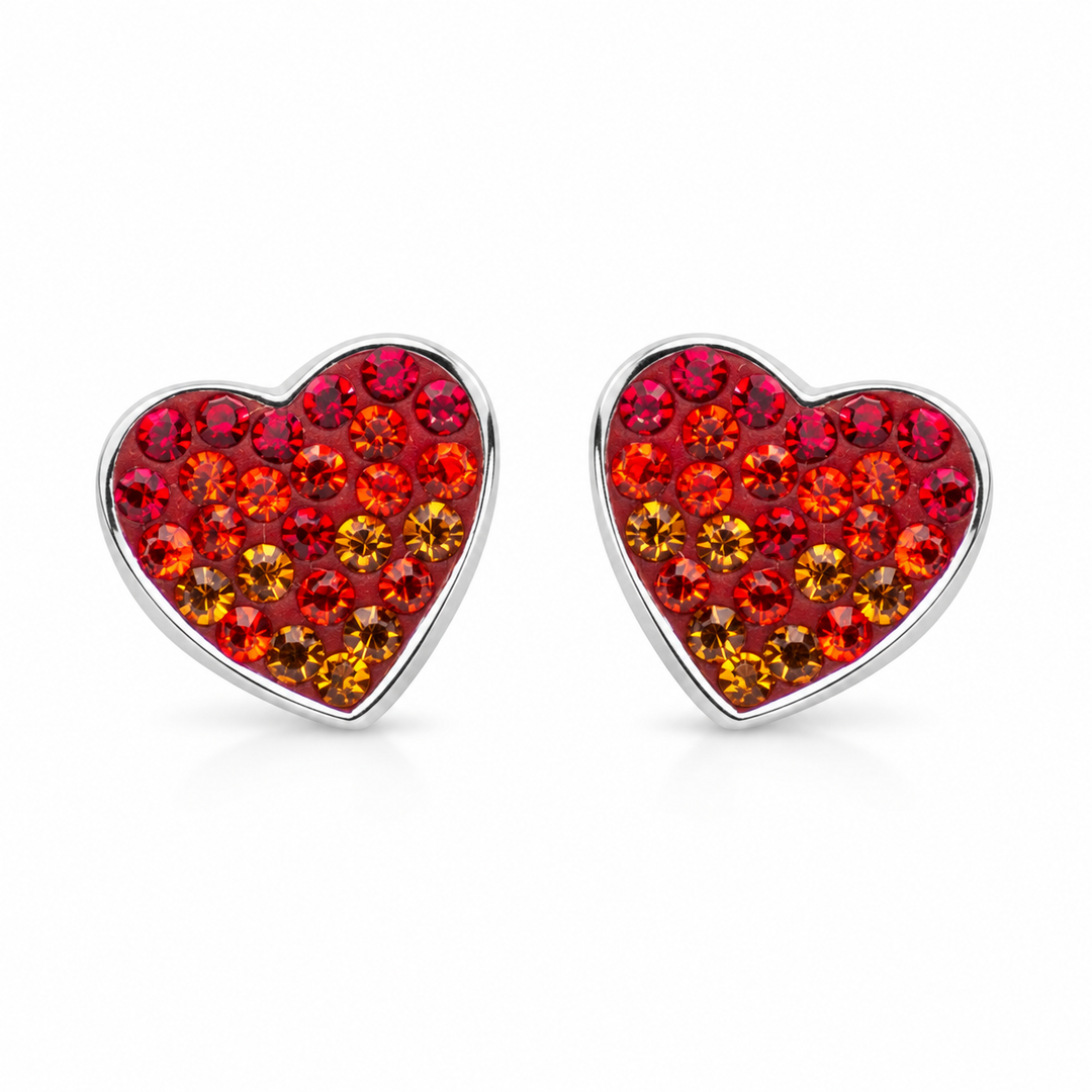 Sterling Silver Ombré Crystal Heart Stud Earrings – 0.4 Inch