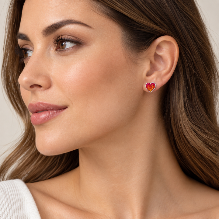 Sterling Silver Ombré Crystal Heart Stud Earrings – 0.4 Inch