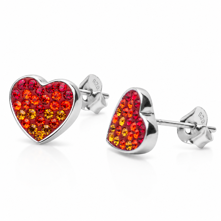 Sterling Silver Ombré Crystal Heart Stud Earrings – 0.4 Inch
