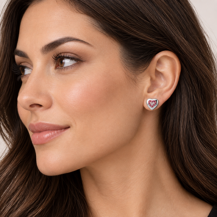 Pink & Clear Crystal Heart Sterling Silver Post Earrings – 0.4 Inch