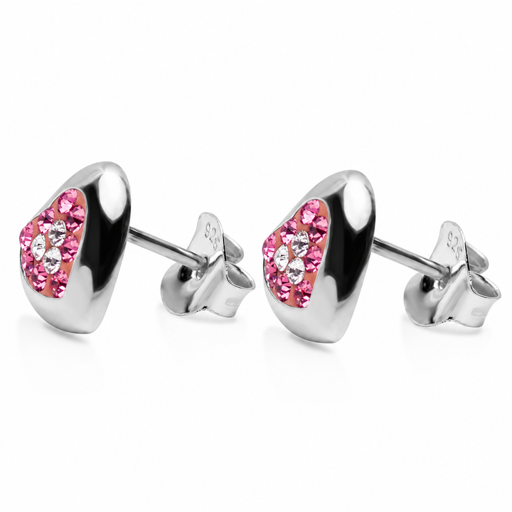 Pink & Clear Crystal Heart Sterling Silver Post Earrings – 0.4 Inch