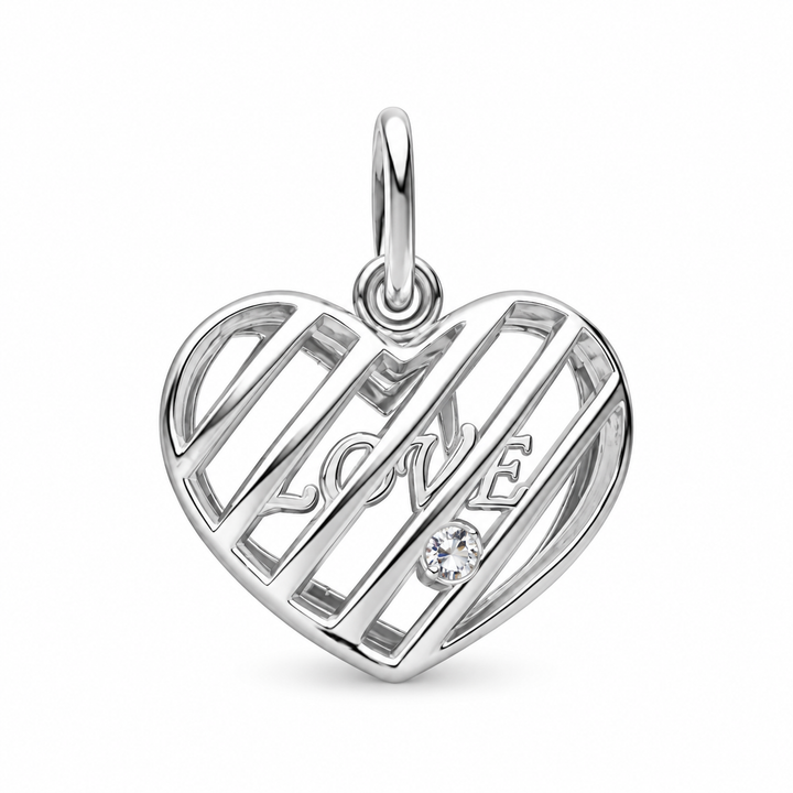 Movable Sterling Silver Double Heart Love Pendant with Cubic Zirconia – 0.75 Inch Wide
