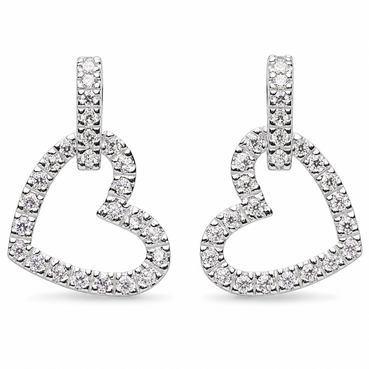Sterling Silver Cubic Zirconia Open Heart Drop Earrings – 1 Inch
