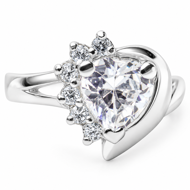 8mm Heart-Cut Cubic Zirconia Sterling Silver Bypass Ring